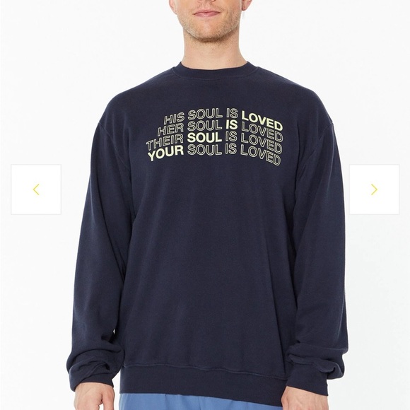 Soulcycle Derek Crew Sweatshirt in Navy with Yellow Print in Size Large - Picture 1 of 11
